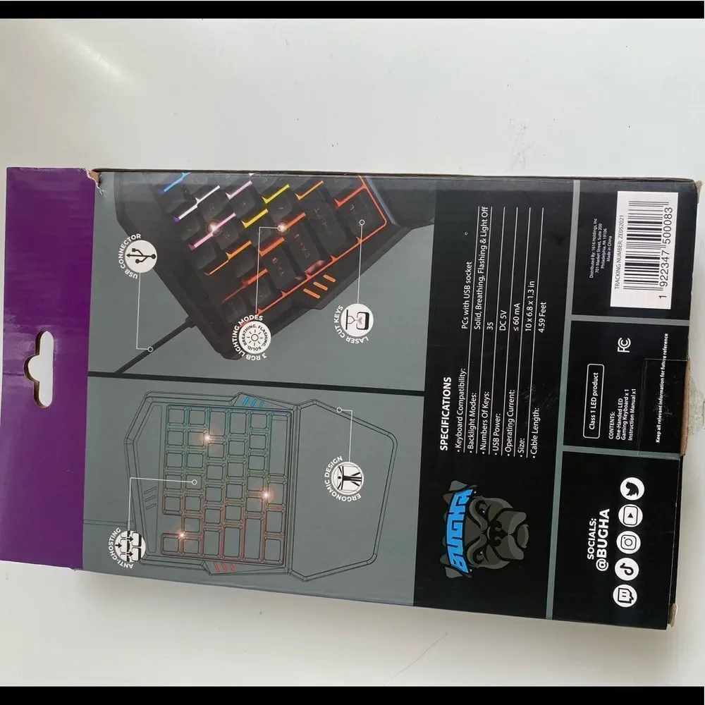 Bugha LED One handed gaming keyboard